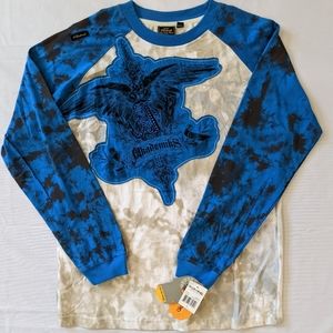 Vintage Akademiks Large Blue Distressed 90s Casual Style NWT Long Sleeve Shirt